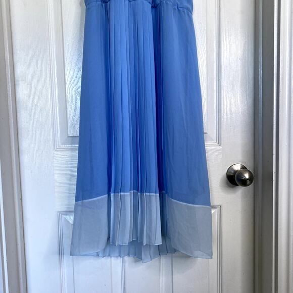 SANDRO Paris Pleated Midi Dress Blue Size 2 Summer Lightweight - Picture 6 of 8